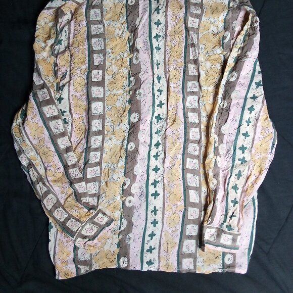 Vintage Nora Noh Geometric Stripes Pattern Silk Button Shirt - Picture 4 of 5